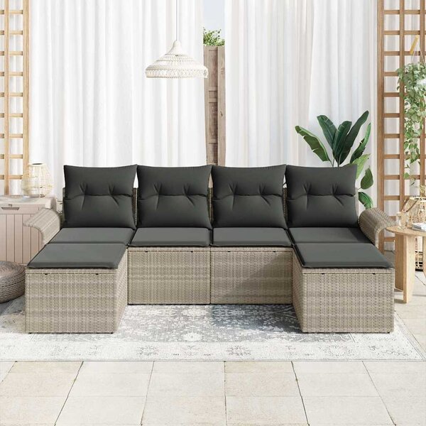 Kerti Kanapé Szett párnával 6 pcs Világosszürke Poli rattan
