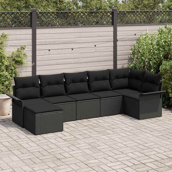 Kerti Kanapé Szett tárolóval 7 pcs Fekete polirattan