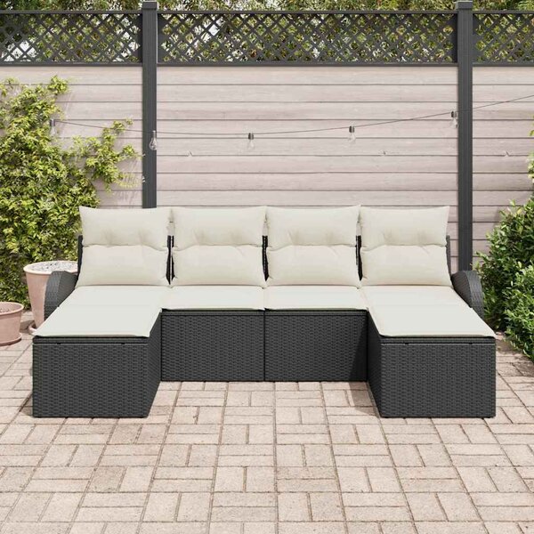 Kerti Kanapé Szett 6 db Fekete [Műanyag]: Poly Rattan