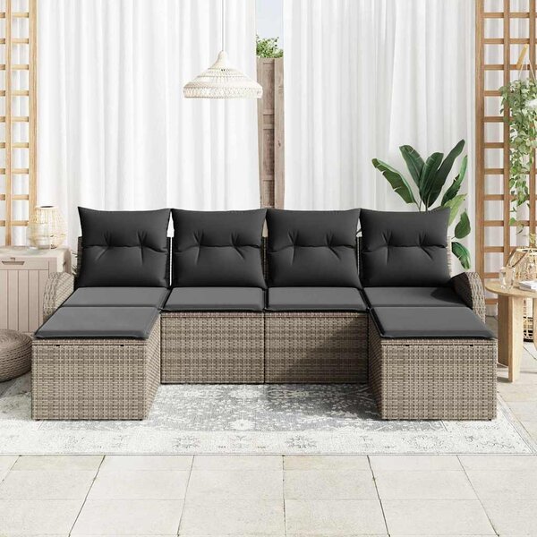 Kerti Kanapé Szett 6 db Szürke [Műanyag]: Poly Rattan