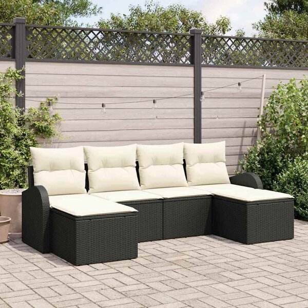 Kerti Kanapé Szett 6 db Fekete [Műanyag]: Poly Rattan