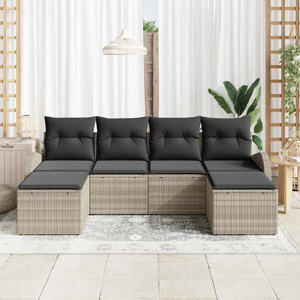 Kerti Kanapé Szett 6 db Világosszürke [Műanyag]: Poly Rattan