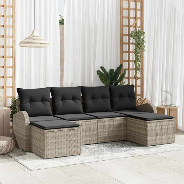Kerti Kanapé Szett 6 db Világosszürke [Műanyag]: Poly Rattan