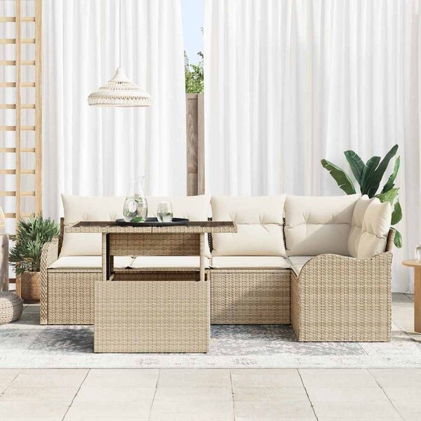 Kerti Kanapé Szett párnával párnával 6 pcs Bézs Poly Rattan