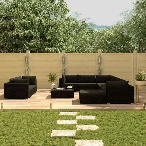 Polyrattan Kerti Bútorszett - 10 részes - Fekete