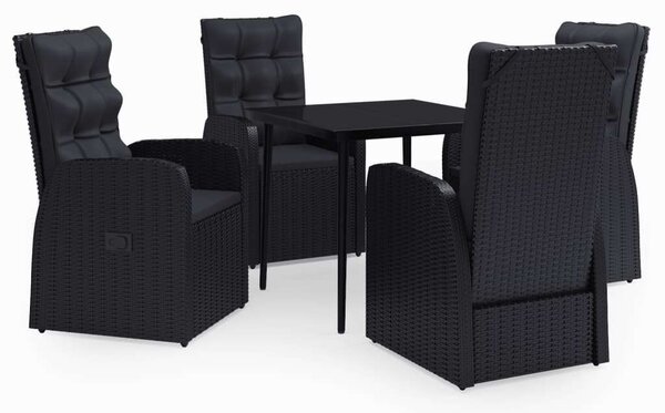 Rattan Kerti Étkezőgarnitúra - 5 részes - Fekete