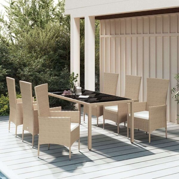 Polyrattan Kerti Étkezőgarnitúra - 7 részes - Bézs