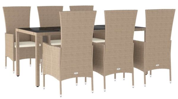 Polyrattan Kerti Étkezőgarnitúra - 7 részes - Bézs