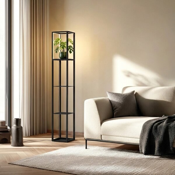 Állólámpa Lindby, Birta, dimmable, Fekete, Nappali, Fém, Modern