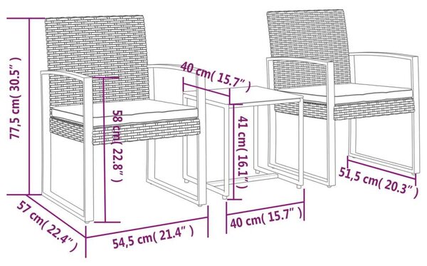 VidaXL 3-részes sötétszürke PP-rattan kerti étkezőgarnitúra párnákkal