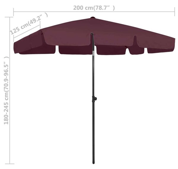 VidaXL Strandnapernyő - Bordó - 200x125cm