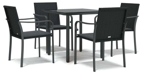 VidaXL 5-részes polyrattan és acél kerti étkezőgarnitúra párnával