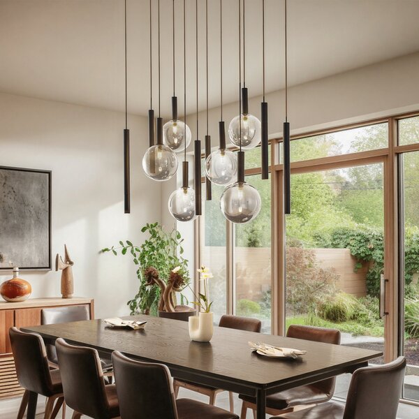 Függőlámpa Lucande, Lumavia, dimmable, Fekete, Étkező, Üveg, Modern