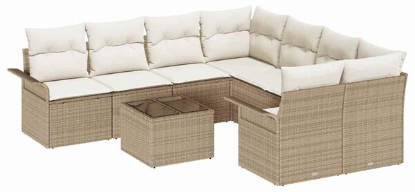Kerti Kanapé Szett párnával 9 pcs Beige és krém polirattan
