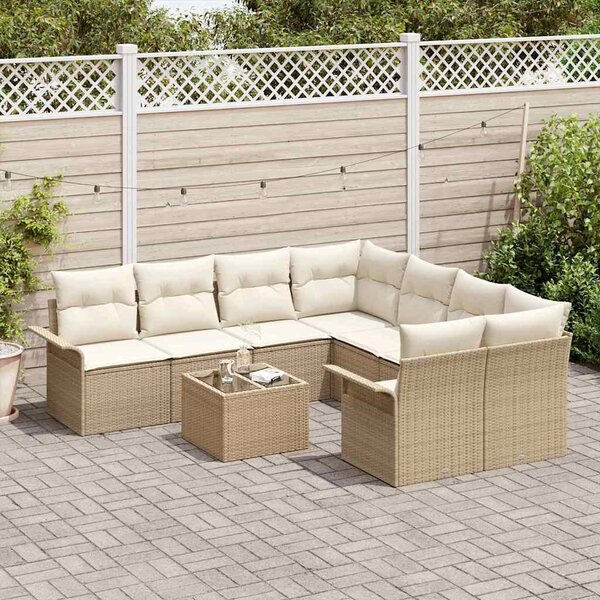 Kerti Kanapé Szett párnával 9 pcs Beige és krém polirattan