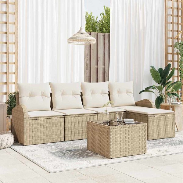 Kanapé Szett párnával tárolóval 6 pcs Beige és Fehér polirattan