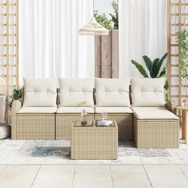 Kanapé Szett párnával tárolóval 6 pcs Beige és Fehér polirattan