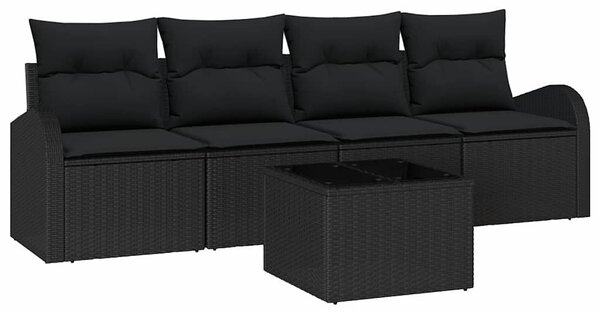 Kerti Kanapé Szett tárolóval párnával 5 pcs Fekete polirattan