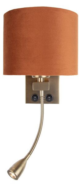 Bronz fali lámpa rugalmas karral és narancssárga búrával, arany belsővel 18 cm - Brescia Combi