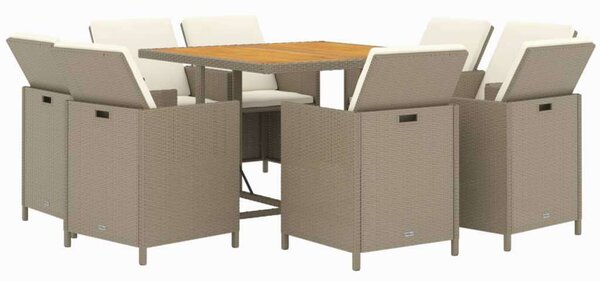 VidaXL Kerti Étkezőgarnitúra - Polyrattan - 9 részes - Bézs
