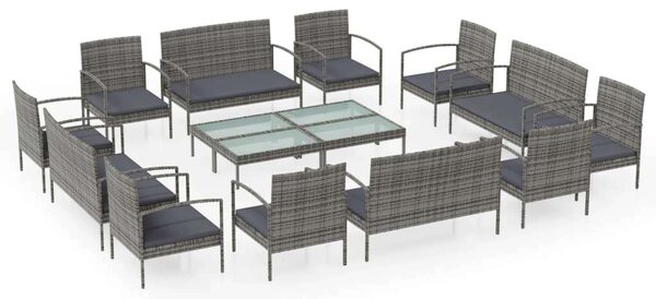 Polyrattan Kerti Ülőgarnitúra - 16 részes - Szürke