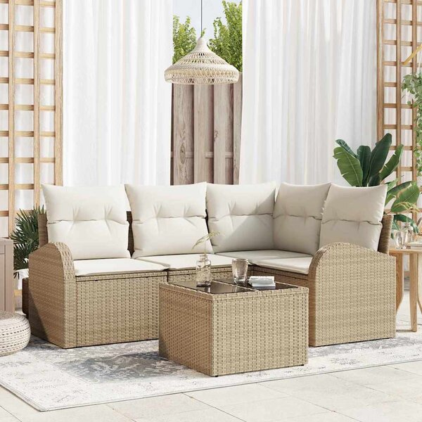 Kerti Kanapé Szett párnával 5 pcs Beige és Fehér polirattan