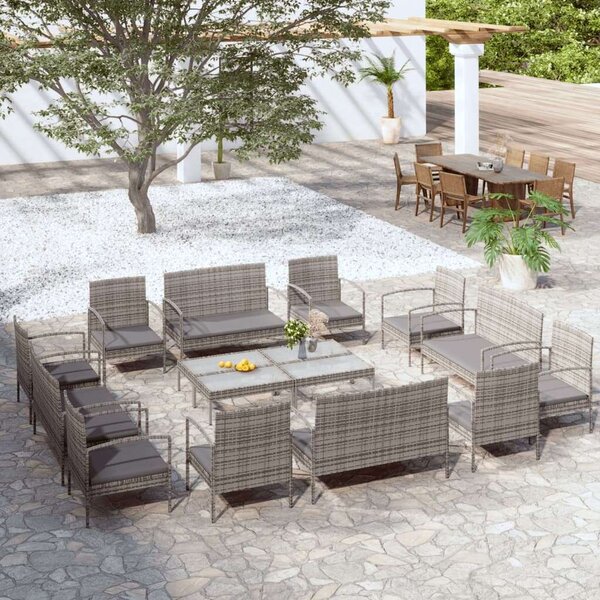Polyrattan Kerti Ülőgarnitúra - 16 részes - Szürke