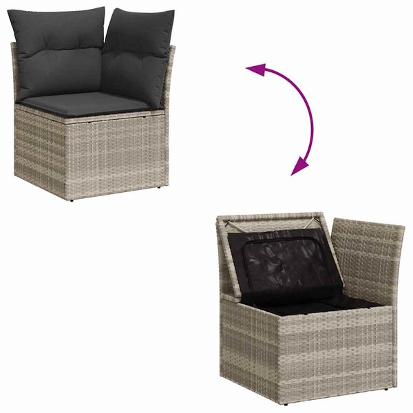 VidaXL Kerti Kanapé Szett tárolóval 7 pcs Világosszürke Poli rattan