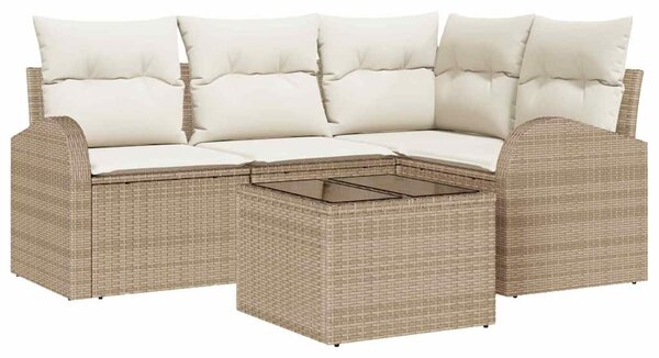 Kerti Kanapé Szett párnával 5 pcs Beige és Fehér polirattan