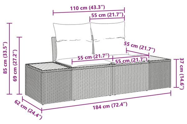 Kerti Kanapé Szett párnával tárolóval 6 pcs Fekete Polyrattan