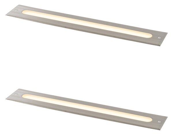 2 darabos modern acél színű földbe süllyeszthető spotlámpa készlet 50 cm LED-del IP65 - Eline