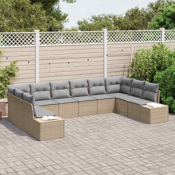 Kerti Kanapé Szett 10 pcs Beige és Világosszürke Polyrattan