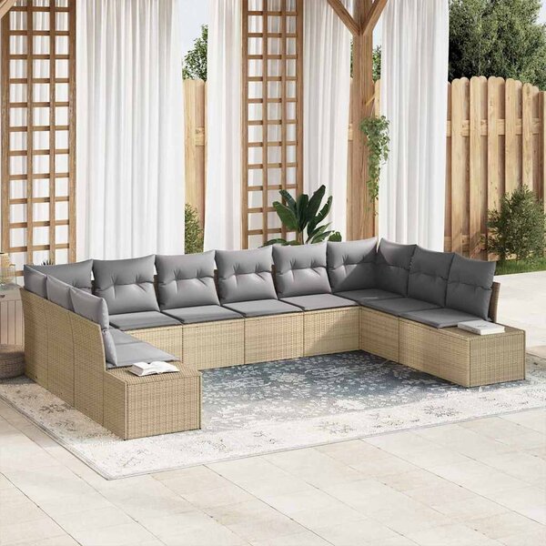 Kerti Kanapé Szett 10 pcs Beige és Világosszürke Polyrattan