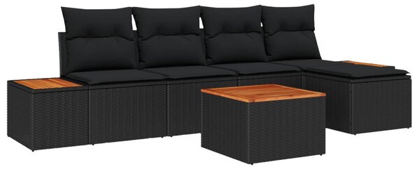 Kerti Kanapé Szett párnával tárolóval 6 pcs Fekete Polyrattan