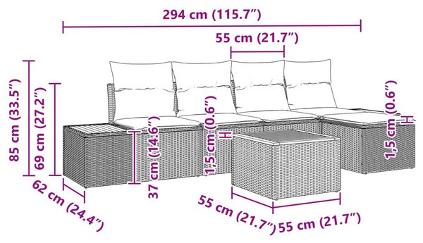 Kerti Kanapé Szett párnával tárolóval 6 pcs Fekete Polyrattan
