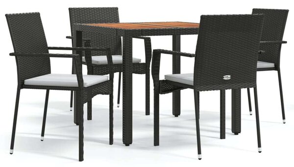 5 részes fekete polyrattan kerti étkezőgarnitúra párnákkal
