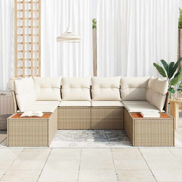 Kerti Kanapé Szett párnával 6 pcs Beige és krém Polyrattan