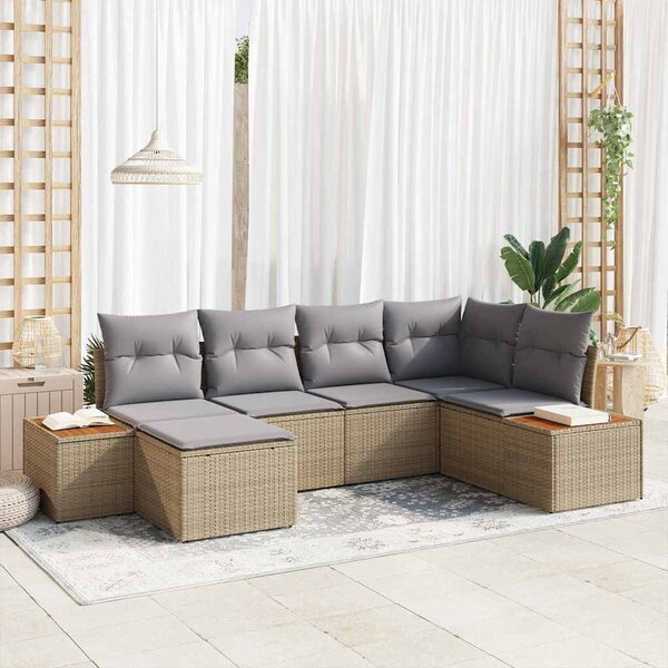 Kerti Kanapé Szett 7 pcs Beige és Világosszürke Polyrattan