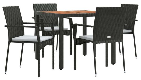 5 részes fekete polyrattan kerti étkezőgarnitúra párnákkal