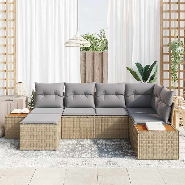 Kerti Kanapé Szett 7 pcs Beige és Világosszürke Polyrattan