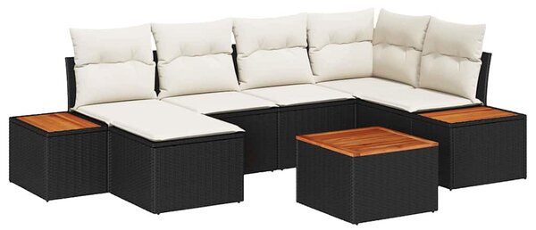 Kerti Kanapé Szett párnával 7 pcs Fekete és Krém Polyrattan