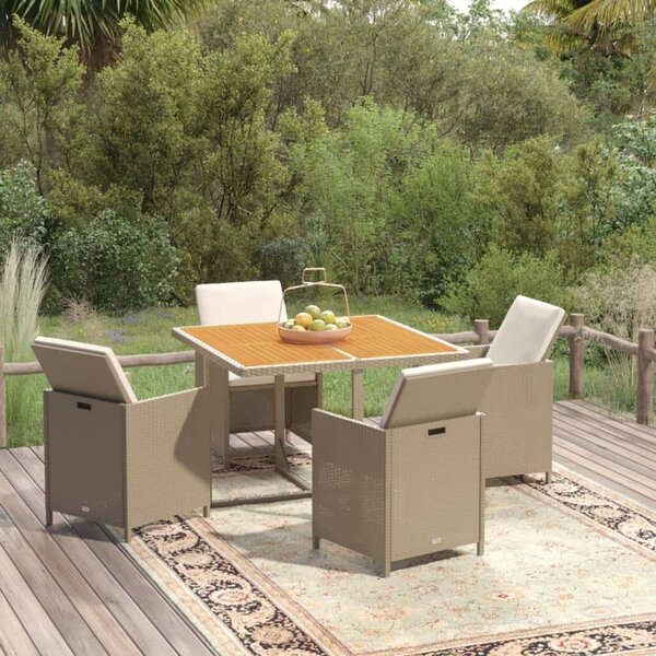 Polyrattan Kerti Étkezőgarnitúra - 5 részes - Bézs