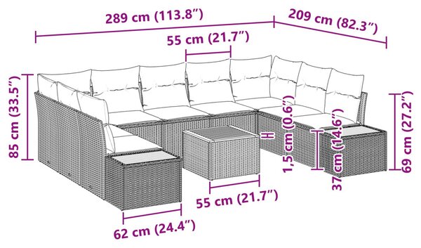 Kerti Kanapé Szett párnával tárolóval 5 pcs Fekete Polyrattan
