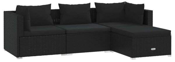 4-részes fekete polyrattan kerti ülőgarnitúra párnákkal