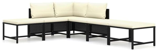 Polyrattan Kerti Ülőgarnitúra - 6 részes - Fekete