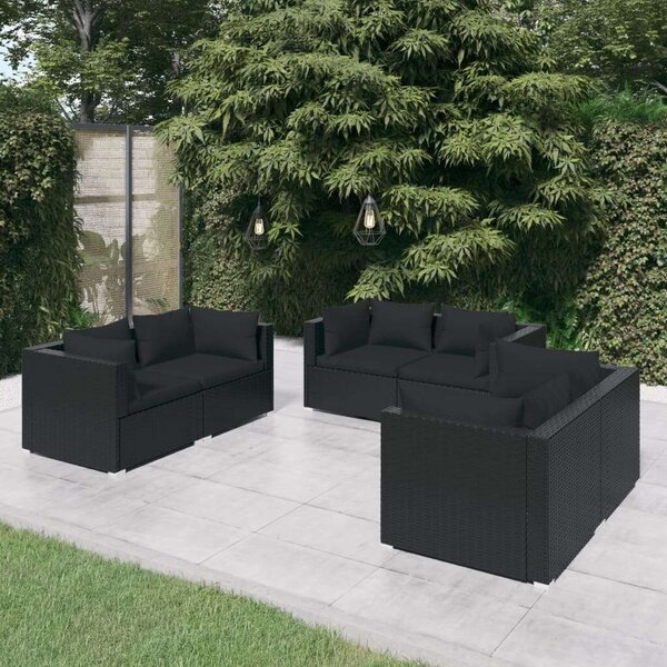 Polyrattan Kerti Ülőgarnitúra - 6 részes - Fekete