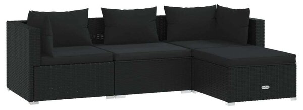 4-részes fekete polyrattan kerti ülőgarnitúra párnákkal
