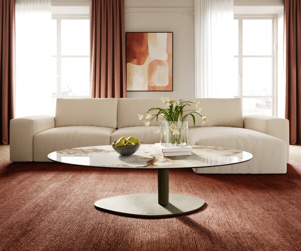 DELIFE Dohányzóasztal Edge ovális 140x80 cm kerámia Minas Melange Vibany fém titán színű effektfinish