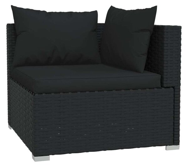 4-részes fekete polyrattan kerti ülőgarnitúra párnákkal