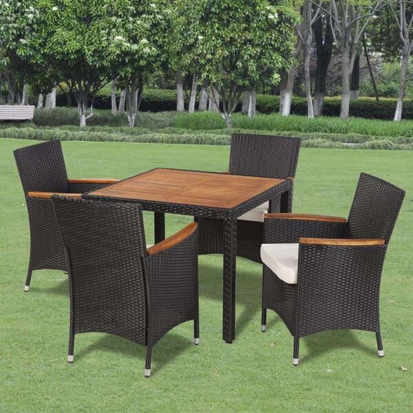 Polyrattan Kültéri Étkezőgarnitúra - 4 Székes - Fekete